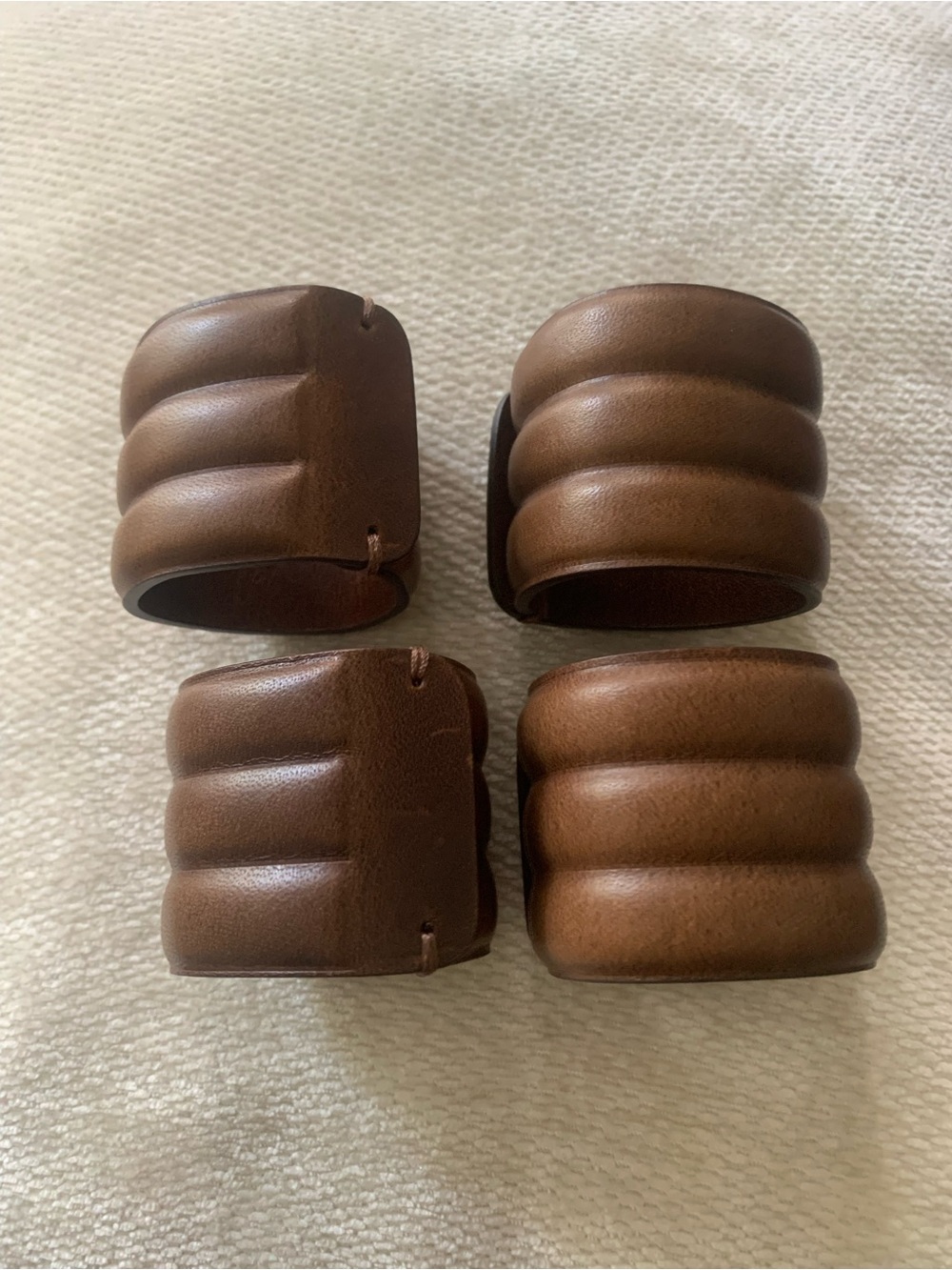 Set of 4 Brown Genuine Leather Napkin Ring Set Luxury Tablescape Heirloom